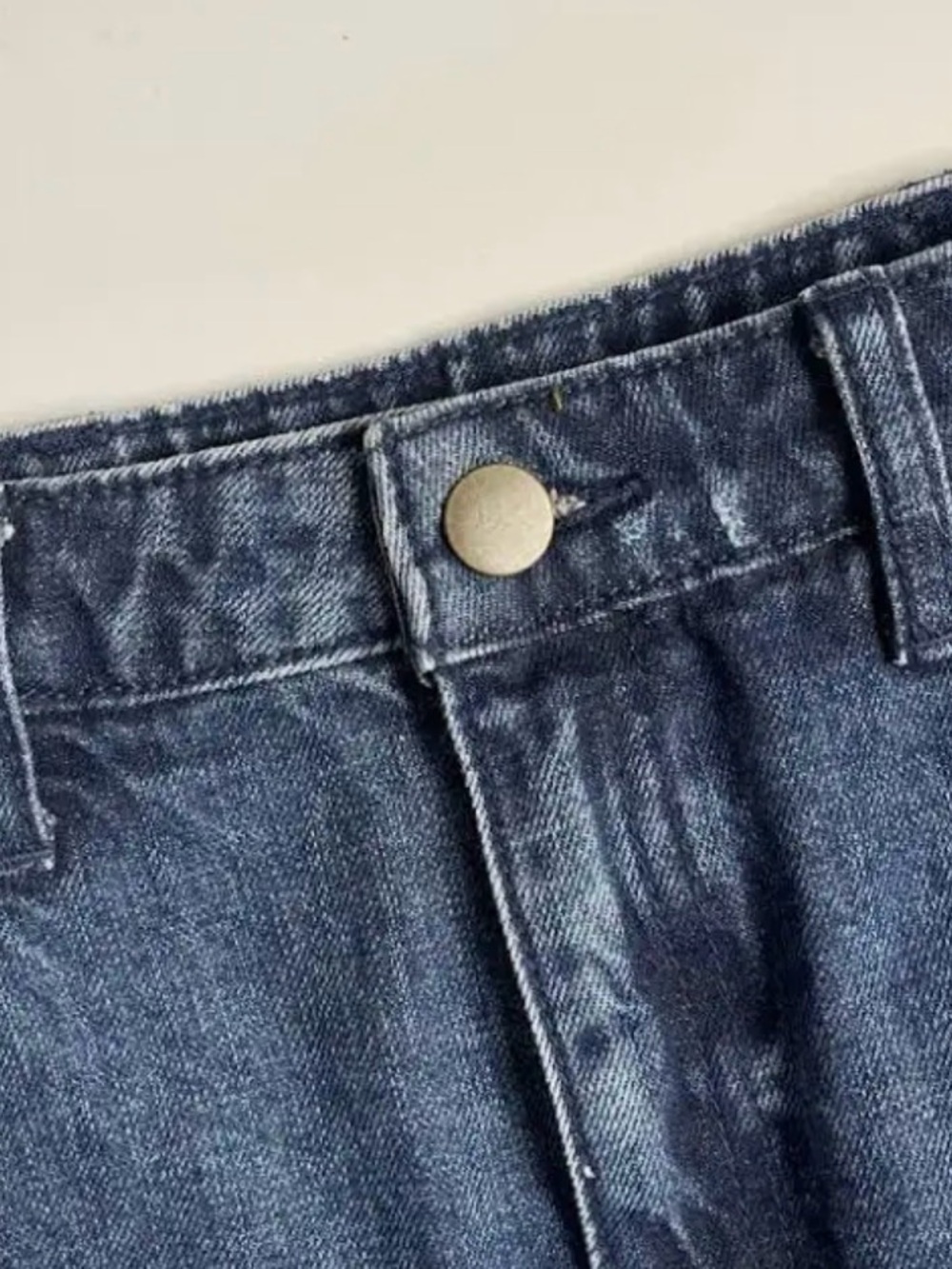 FREE PEOPLE Denim Mini Skirt in Washed Blue DISTRESSED HEM - Picture 6 of 9